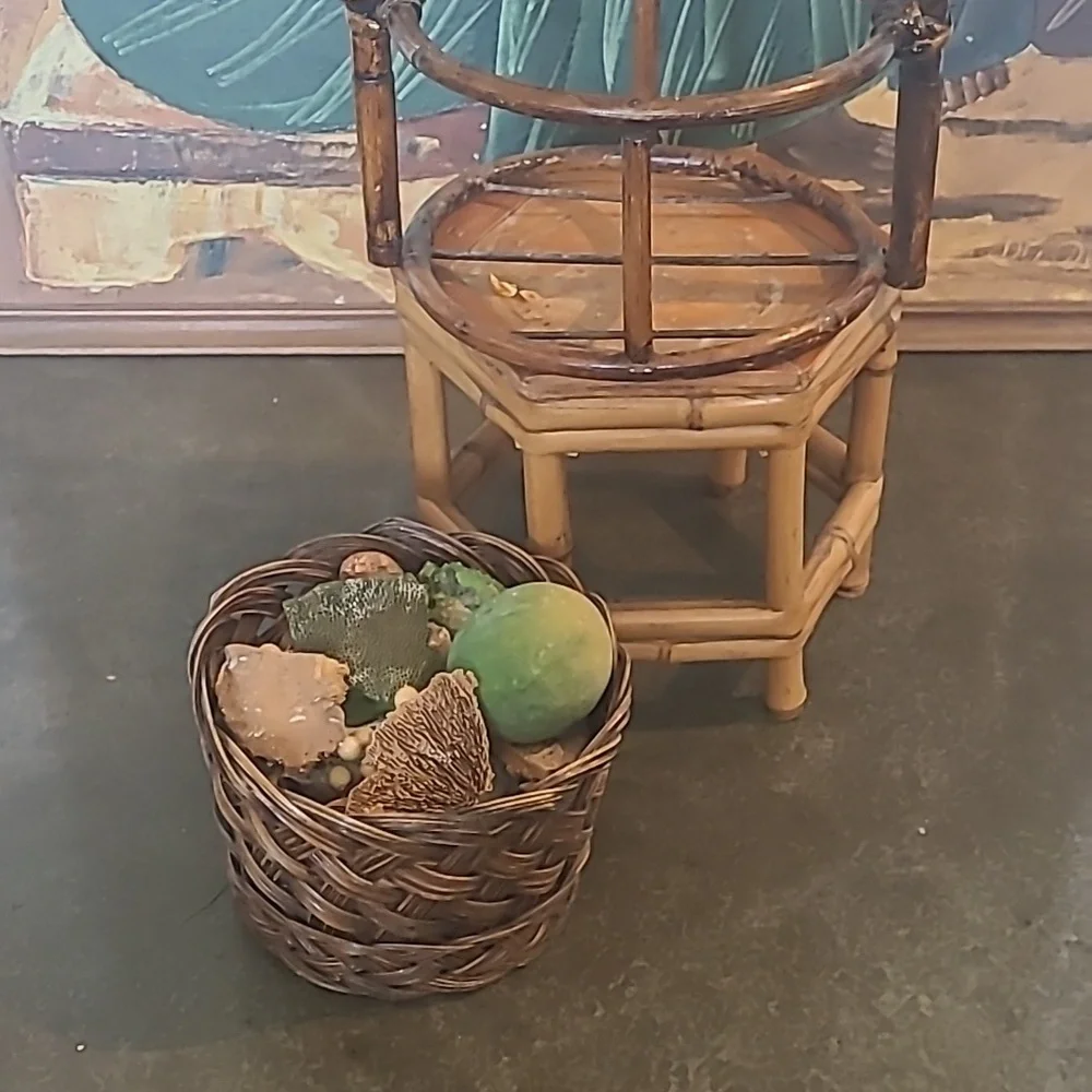 VINTAGE RATTAN HANGING BASKET